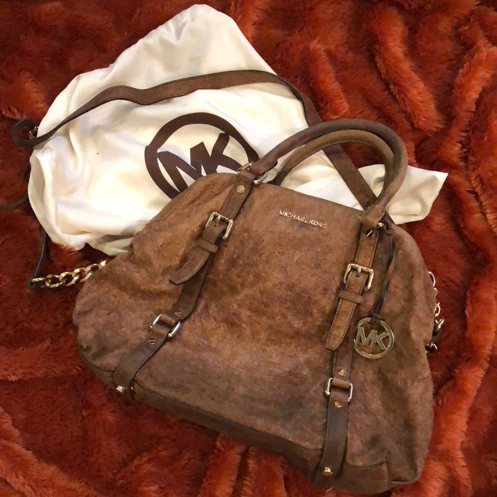 MK leather embossed ostrich crossbody chain strap handbag + storage duster